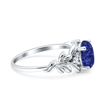Leaf Style Oval Vintage Engagement Ring Simulated Blue Sapphire CZ 925 Sterling Silver Wholesale